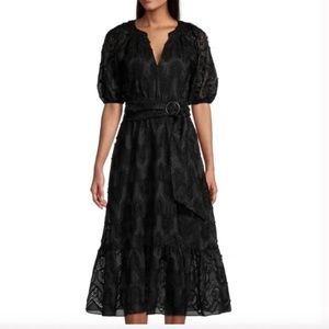 Shoshanna Caricia Embroidered Puff-Sleeve Dress Black Size 12